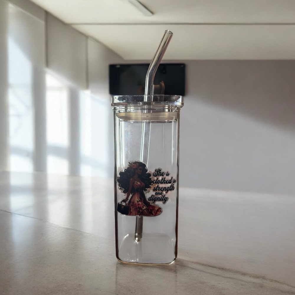 Clear Glass Water Bottle with Straw